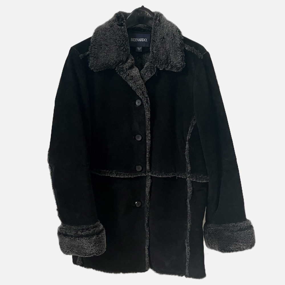 Bernardo Black Genuine Leather Suede Shearling Faux Fur Teddy Jacket